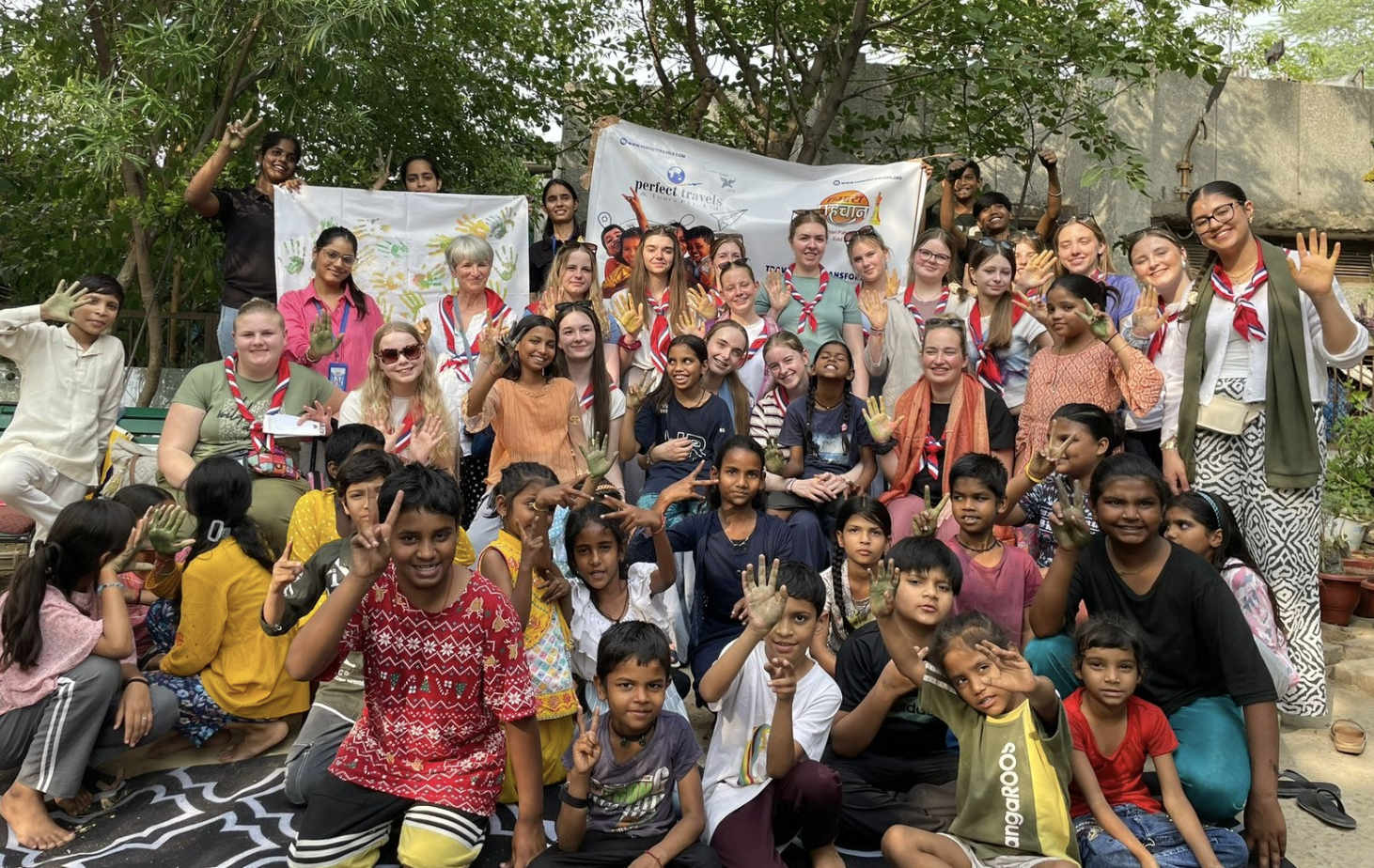 Students and NGO staff preparing supplies for a community drive